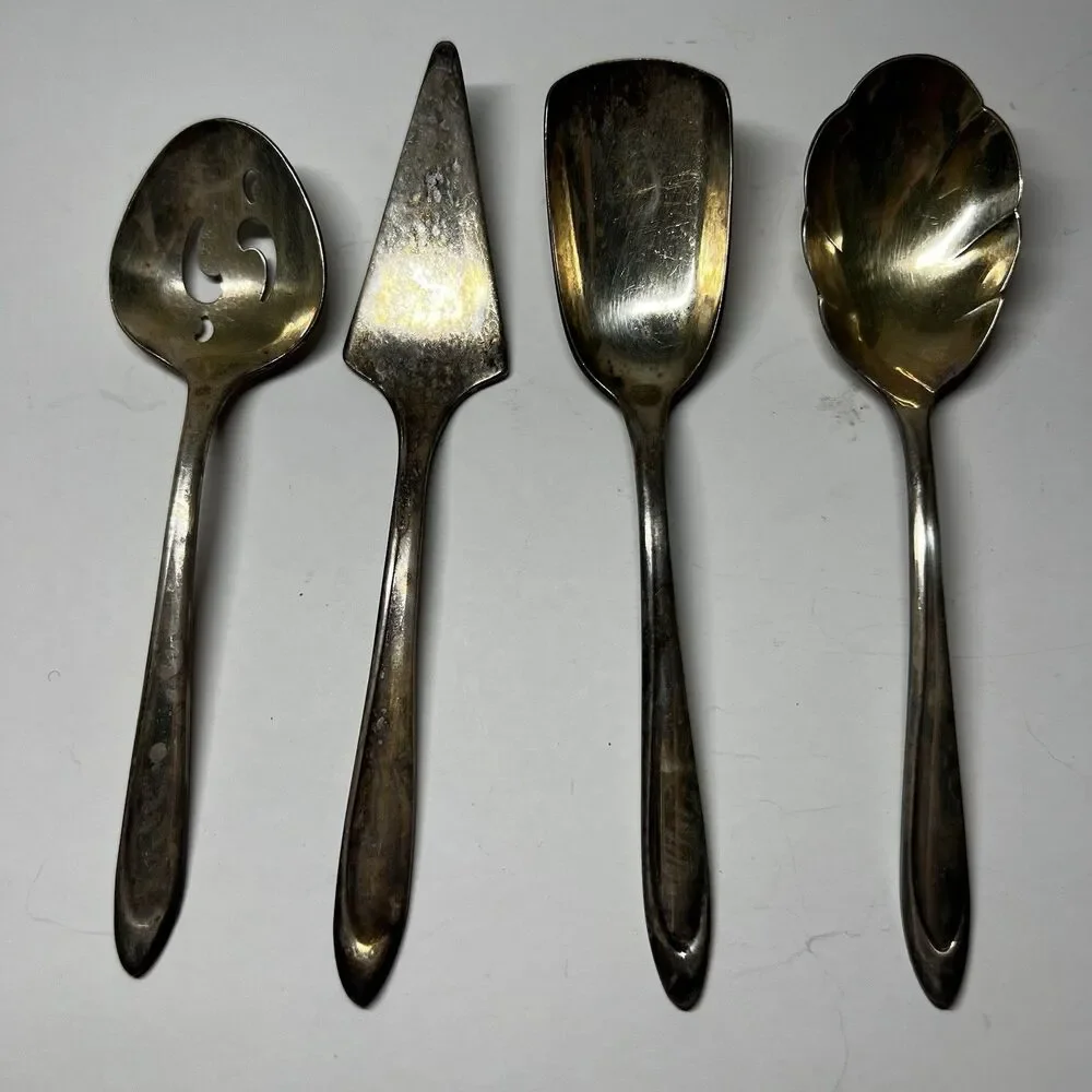 Vintage Meriden Silver Plate Co Serving Flatware Lot 4pc Slotted Spoon Server